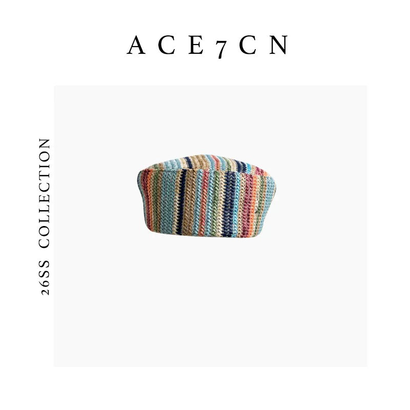 Multicolor-Stripe Tweed Pillbox Hat — ACE7CN