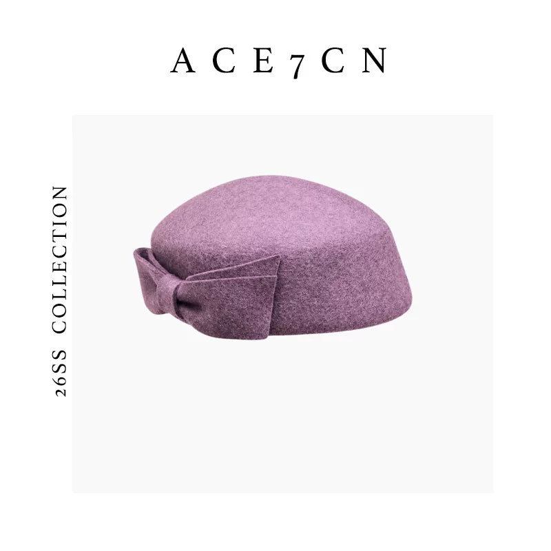 Bow-Detail Wool Felt Painter Beret — ACE7CN