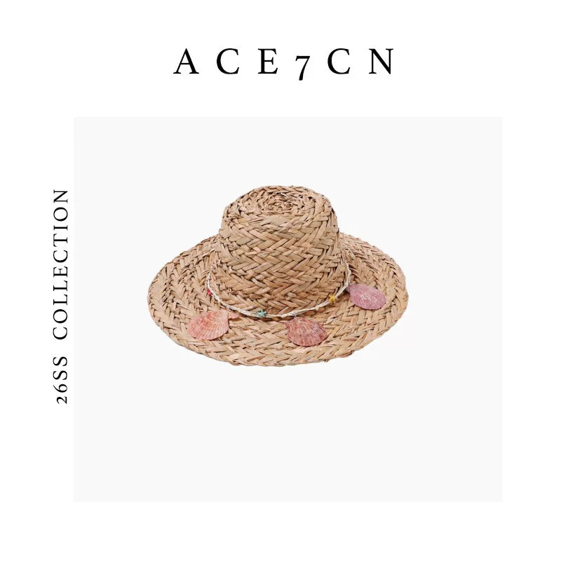 Shell-Embellished Straw Fedora — ACE7CN