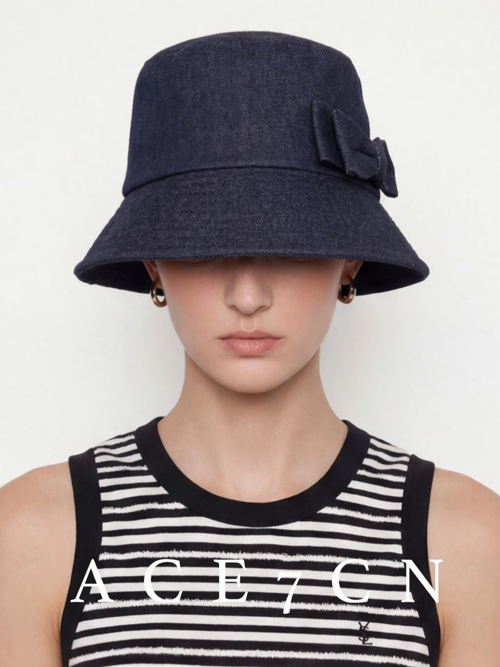 Bow-Detail Denim Bucket Hat — ACE7CN