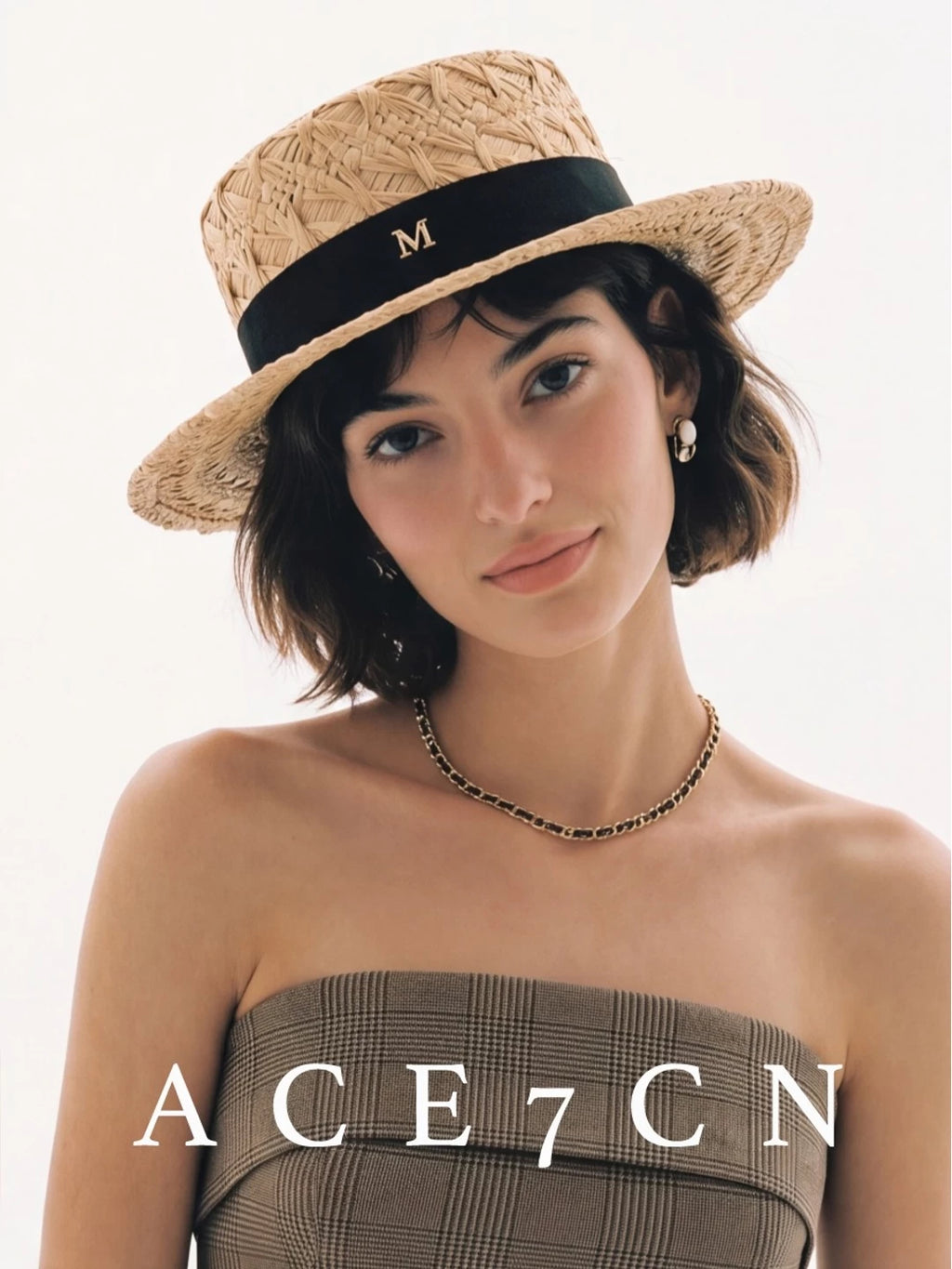 Hand-Woven Raffia Flat-Top Boater — ACE7CN