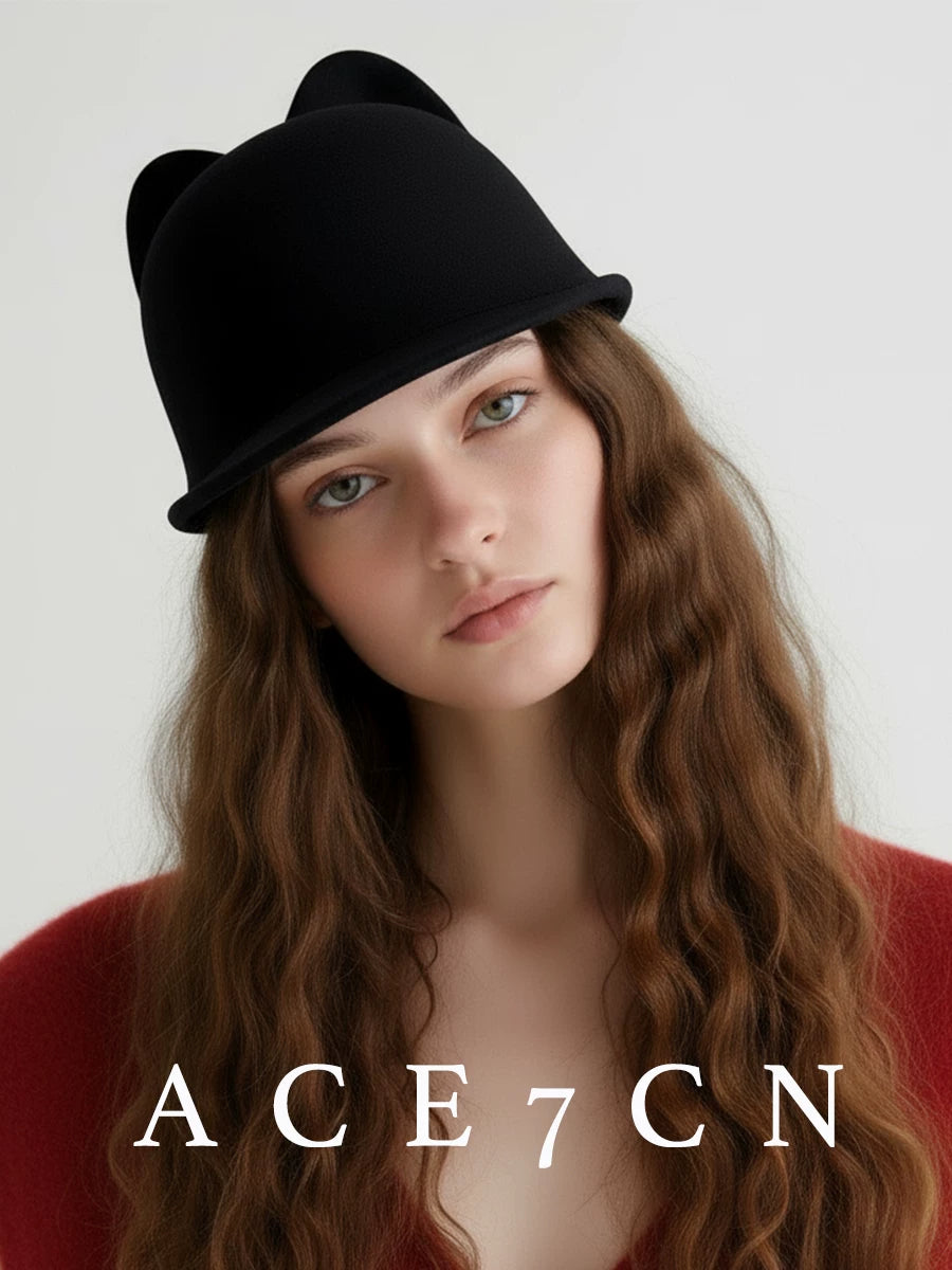 Sculpted Cat-Ear Wool Equestrian Cap — ACE7CN