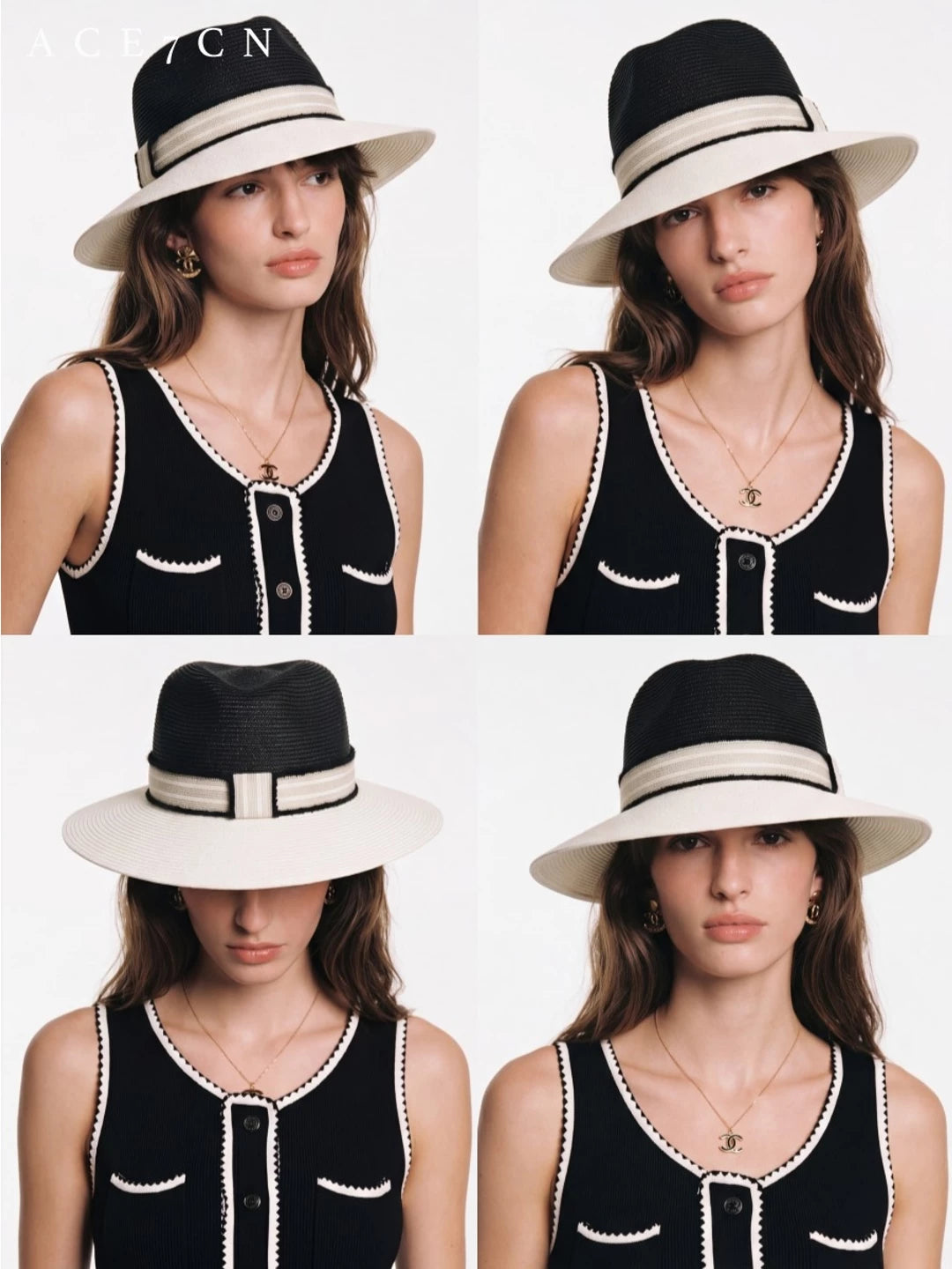 Wide-Brim Woven Straw Fedora — ACE7CN
