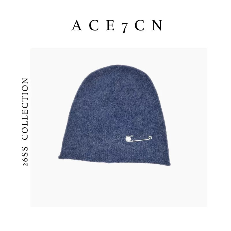 Safety-Pin Wool Knit Beanie — ACE7CN