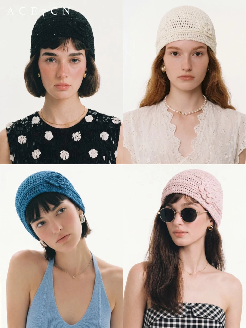 Crochet-Flower Glitter Knit Beanie — ACE7CN