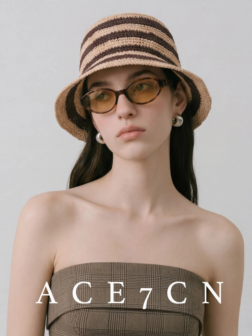 Striped Hand-Woven Raffia Bucket Hat — ACE7CN