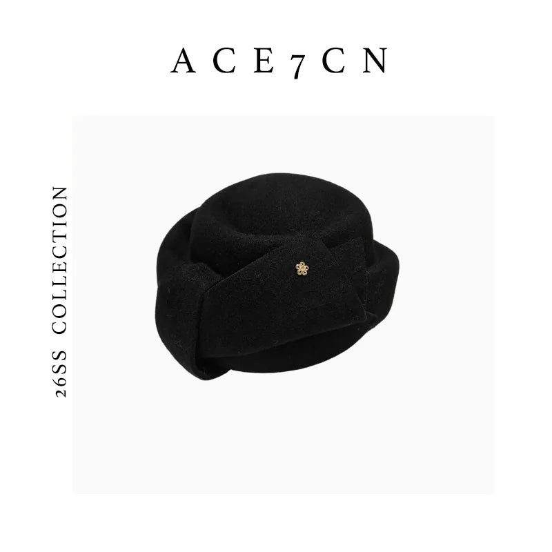 Bow-Detail Wool Pillbox Hat — ACE7CN