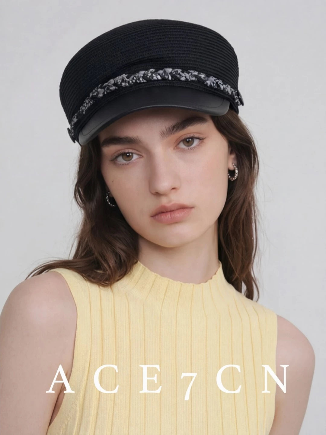 Leather-Trim Tweed Equestrian Cap — ACE7CN