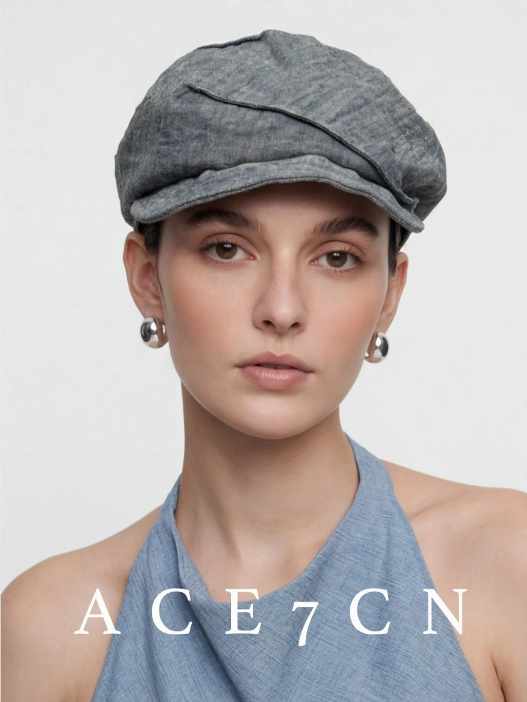 Pleated Linen Octagonal Newsboy Cap — ACE7CN
