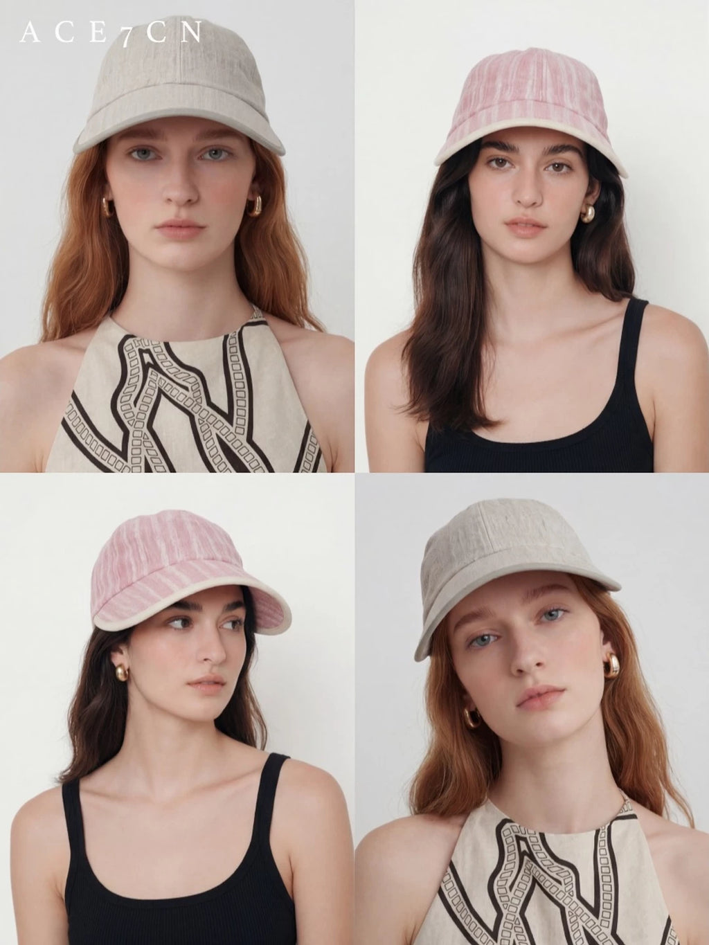 Striped Wide-Brim Cotton-Linen Baseball Cap — ACE7CN