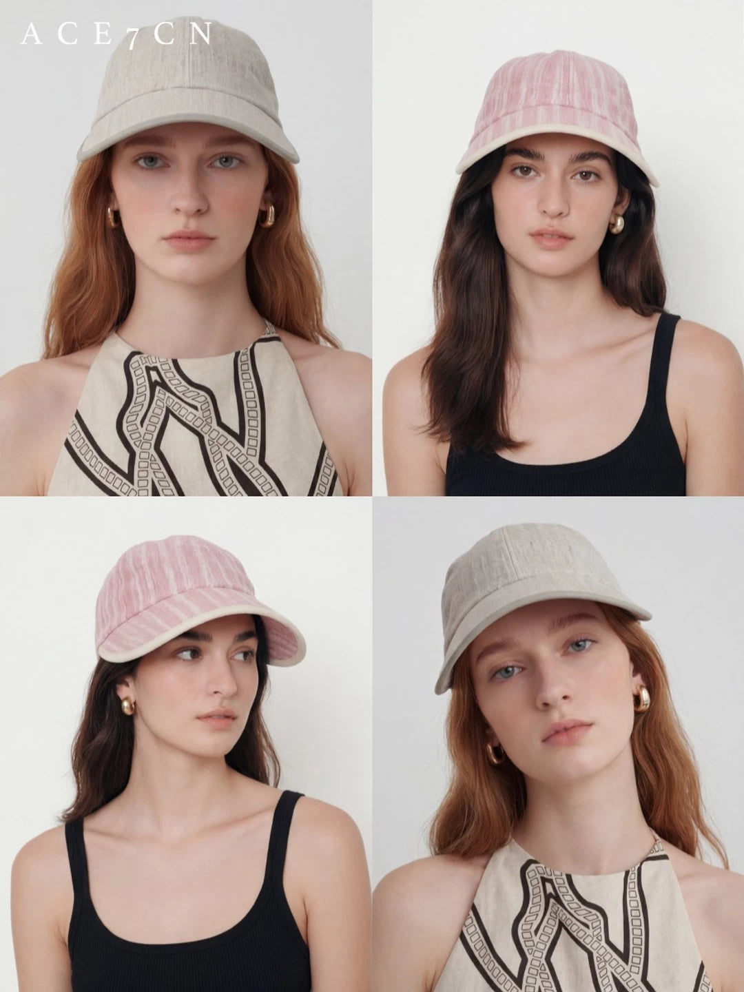 Striped Wide-Brim Cotton-Linen Baseball Cap — ACE7CN