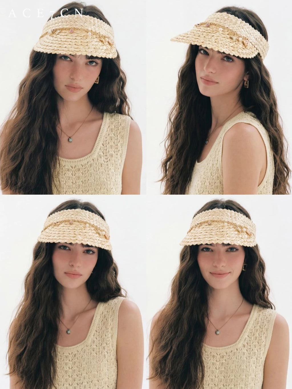 Shell-Embellished Straw Visor — ACE7CN