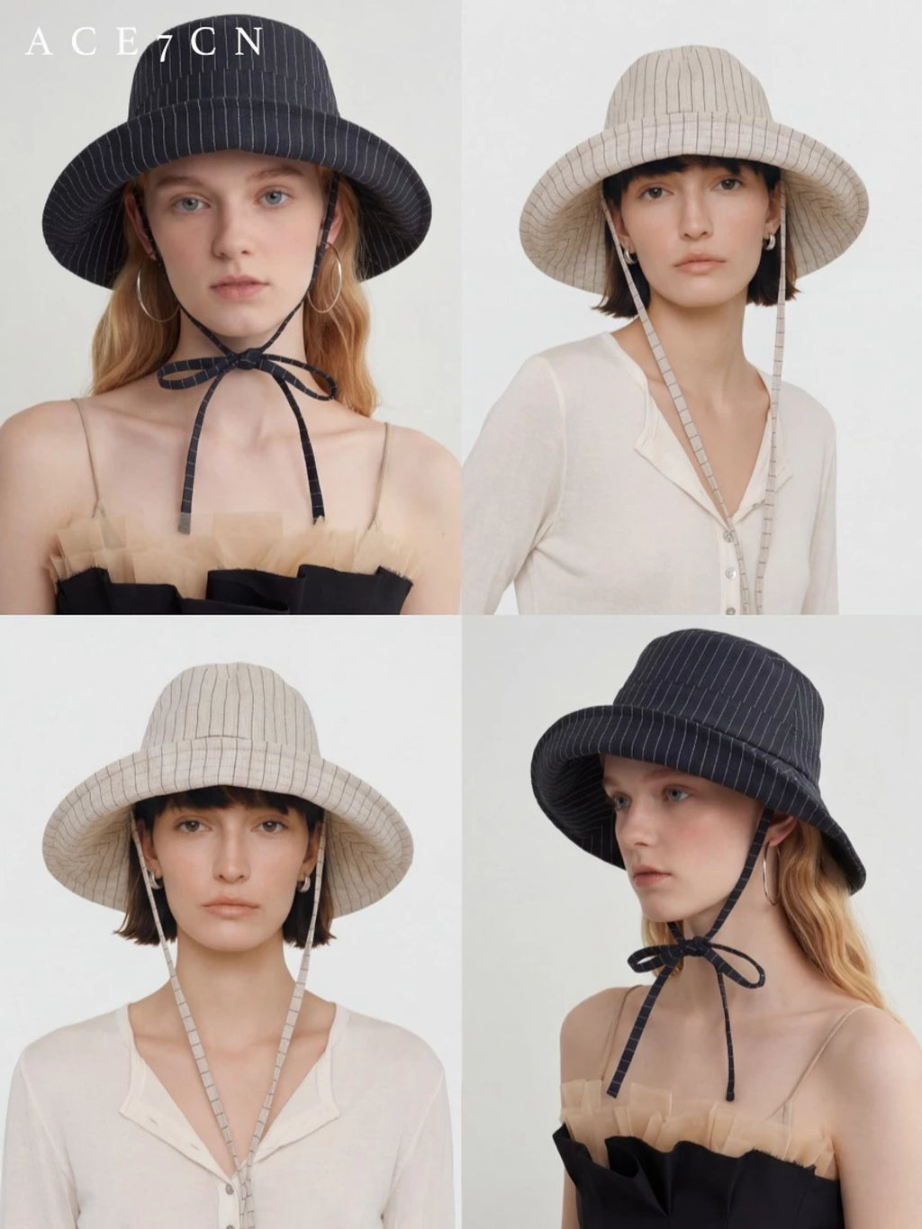 Wide-Brim Striped Bucket Hat — ACE7CN