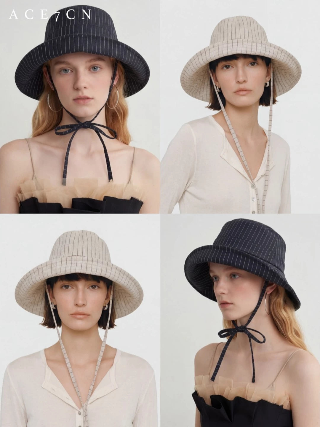 Wide-Brim Striped Bucket Hat — ACE7CN