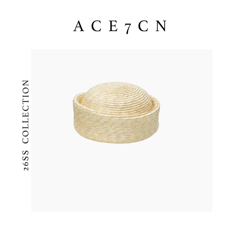 Rounded-Crown Straw Pillbox Hat — ACE7CN