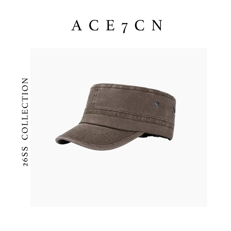 Flat-Brim Distressed Denim Equestrian Cap — ACE7CN