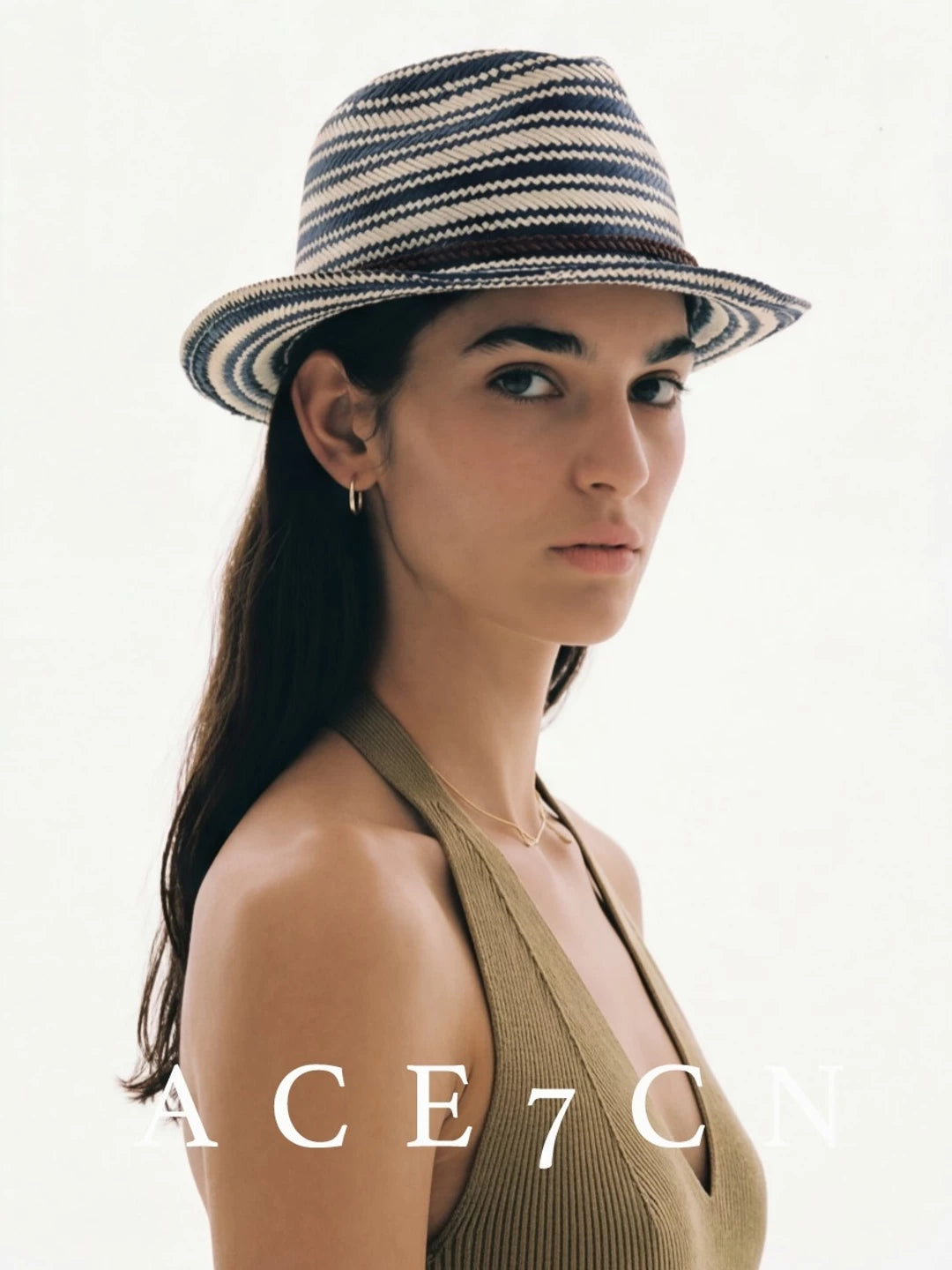 Blue-Striped Straw Panama Hat — ACE7CN