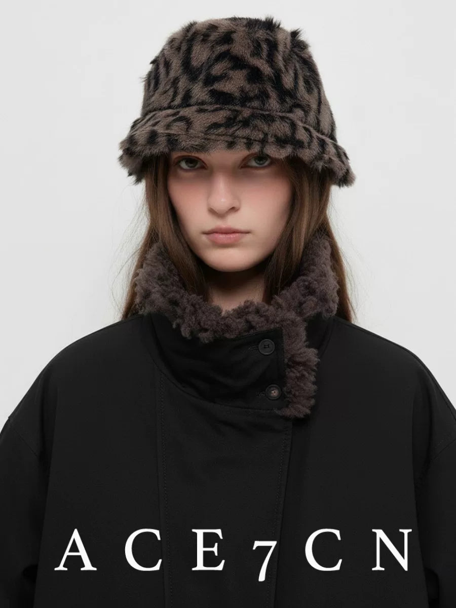 Leopard-Print Faux-Fur Bucket Hat — ACE7CN
