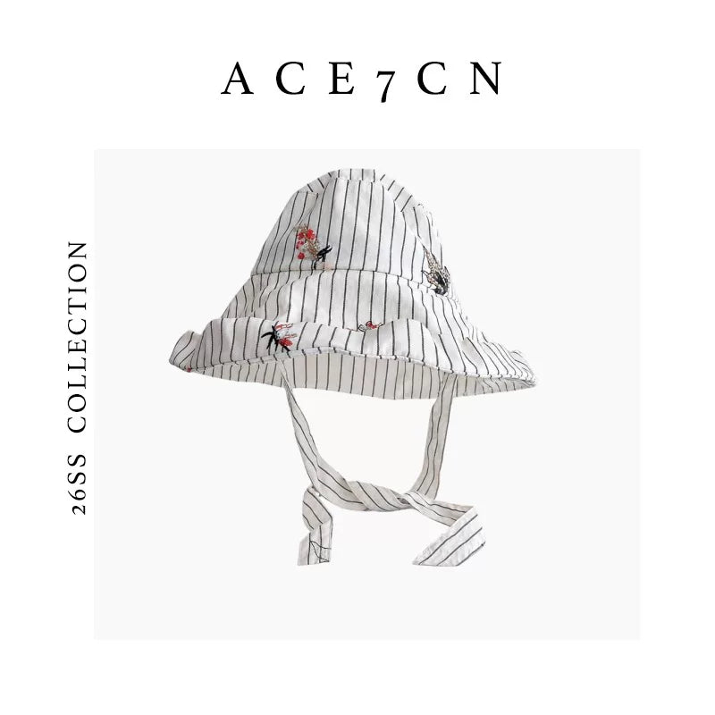 Embroidered Striped Wide-Brim Bucket Hat — ACE7CN