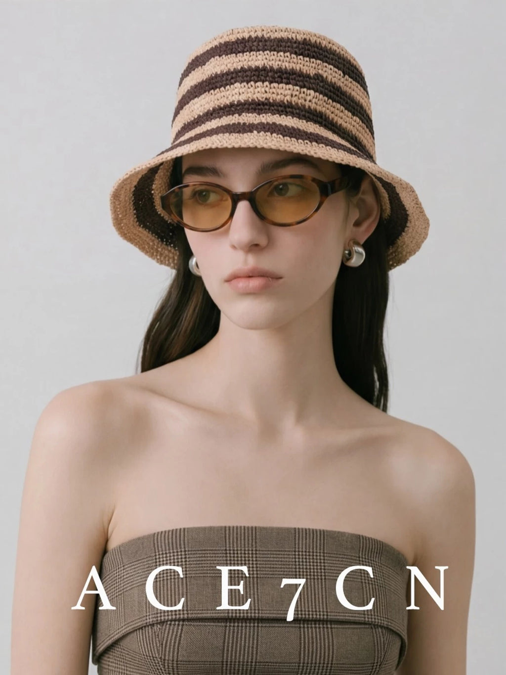 Striped Hand-Woven Raffia Bucket Hat — ACE7CN