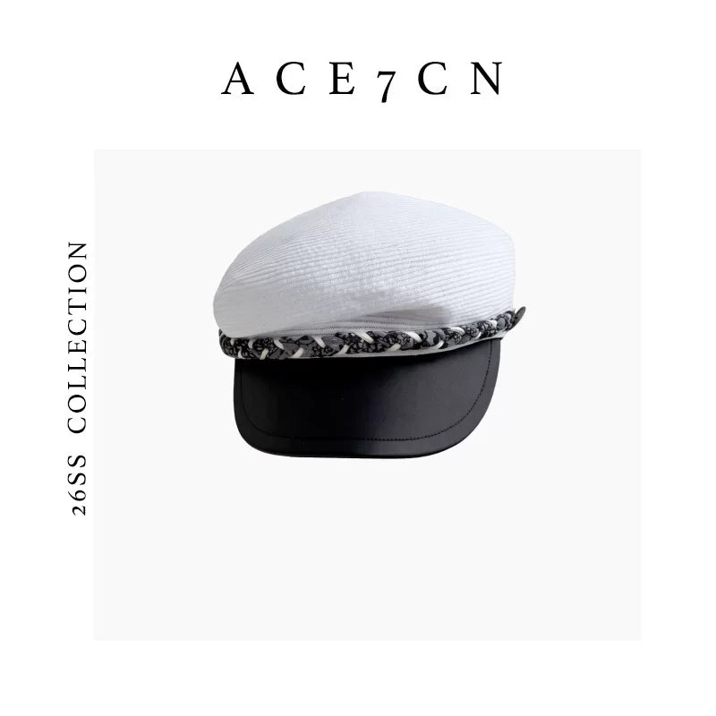 Leather-Trim Tweed Equestrian Cap — ACE7CN