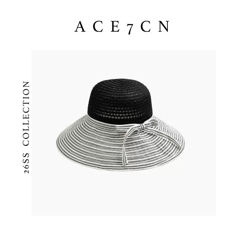 Bow-Trim Straw Sun Hat — ACE7CN