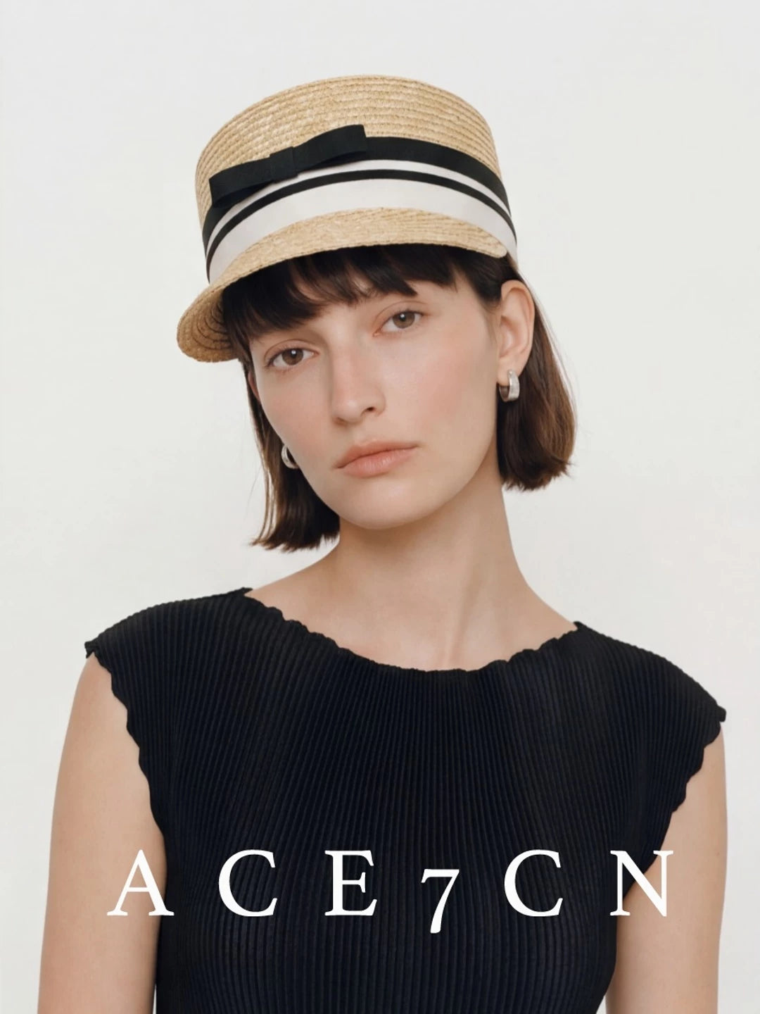 Bow-Detail Wheat-Straw Equestrian Cap — ACE7CN