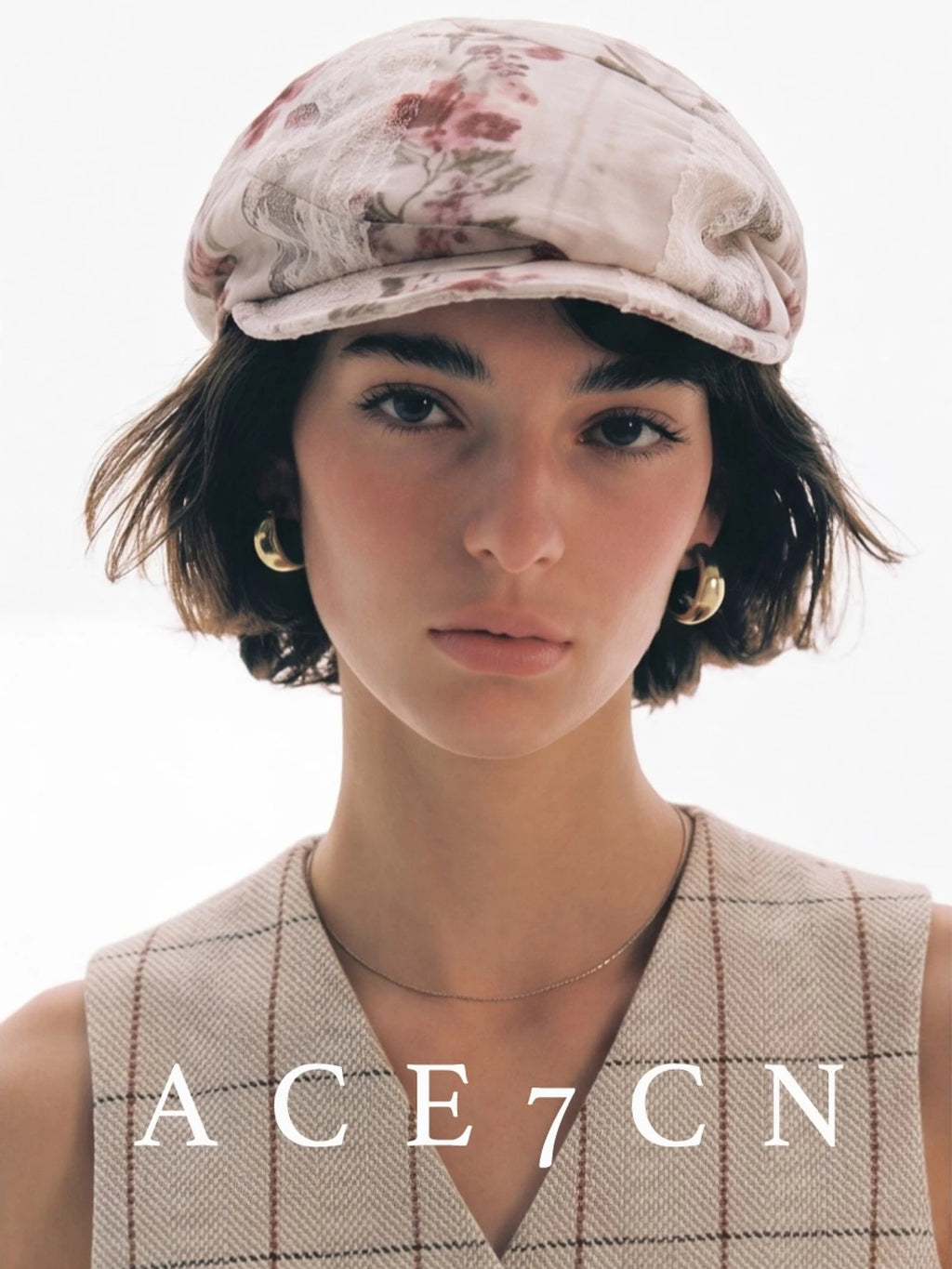 Floral Polka-Dot Newsboy Cap — ACE7CN
