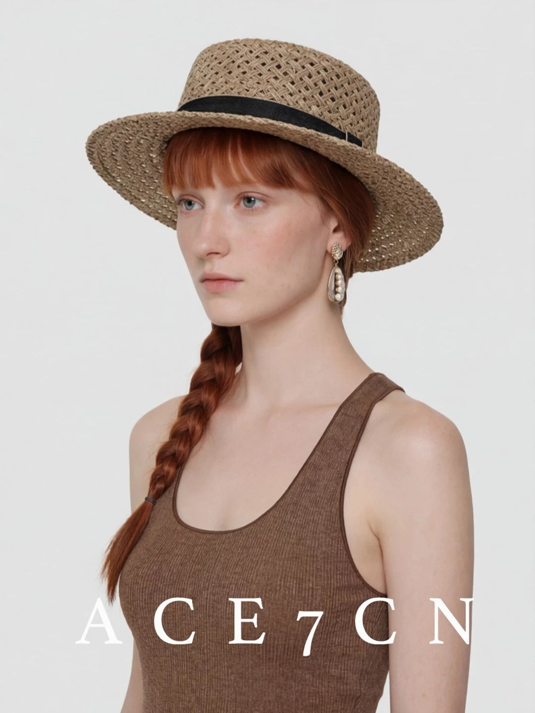 Openwork Flat-Brim Seagrass Fedora — ACE7CN