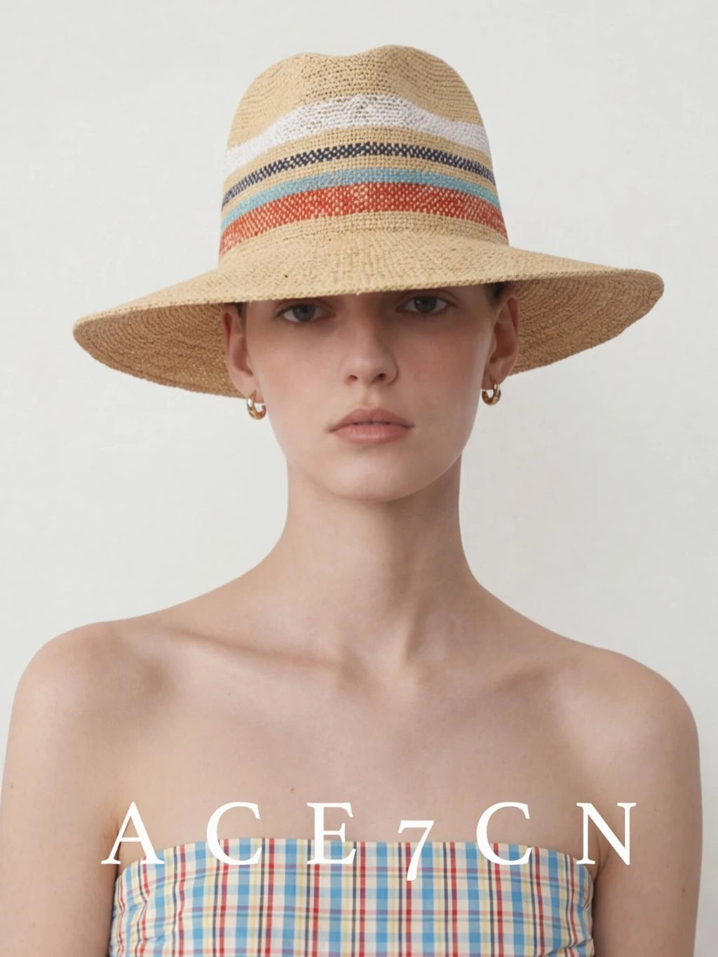 Hand-Woven Color-Block Panama Hat — ACE7CN
