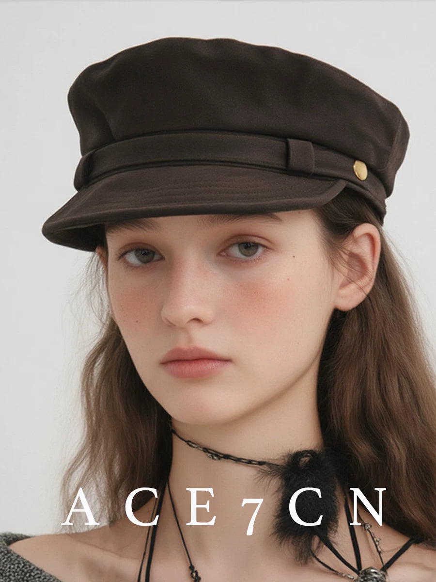 Suede Eight-Panel Newsboy Cap — ACE7CN
