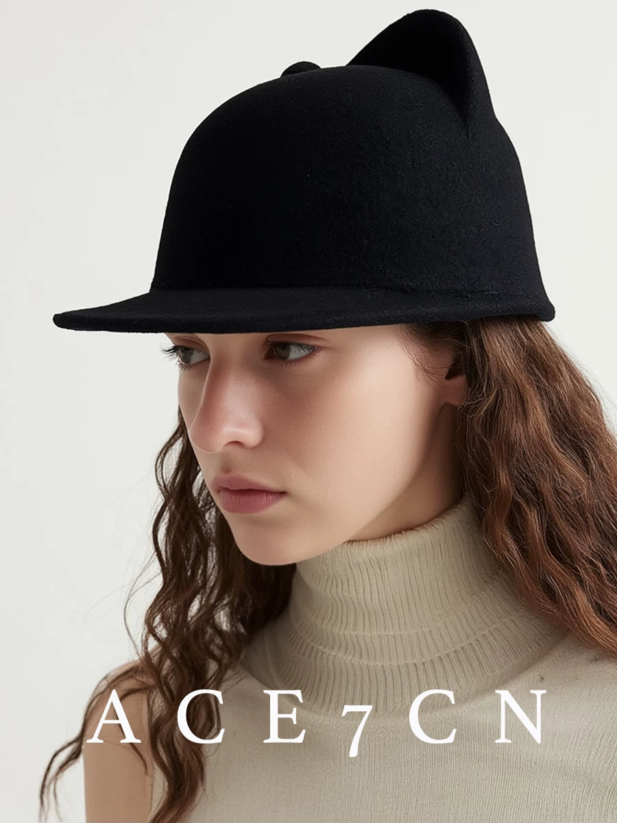 Sculpted Cat-Ear Wool Equestrian Cap — ACE7CN