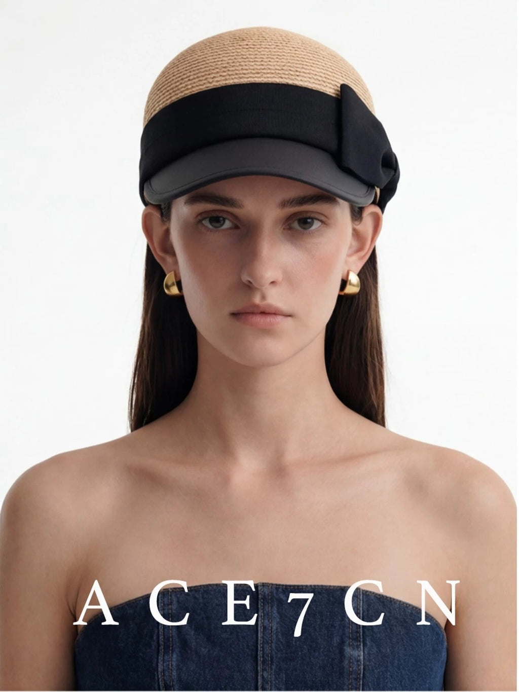 Bow-Detail Straw Equestrian Cap — ACE7CN