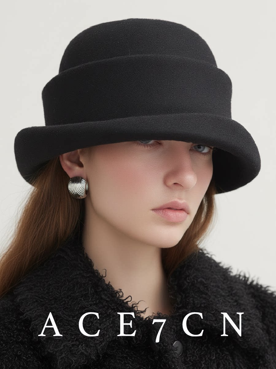 Roll-Brim Round-Crown Wool Cloche — ACE7CN