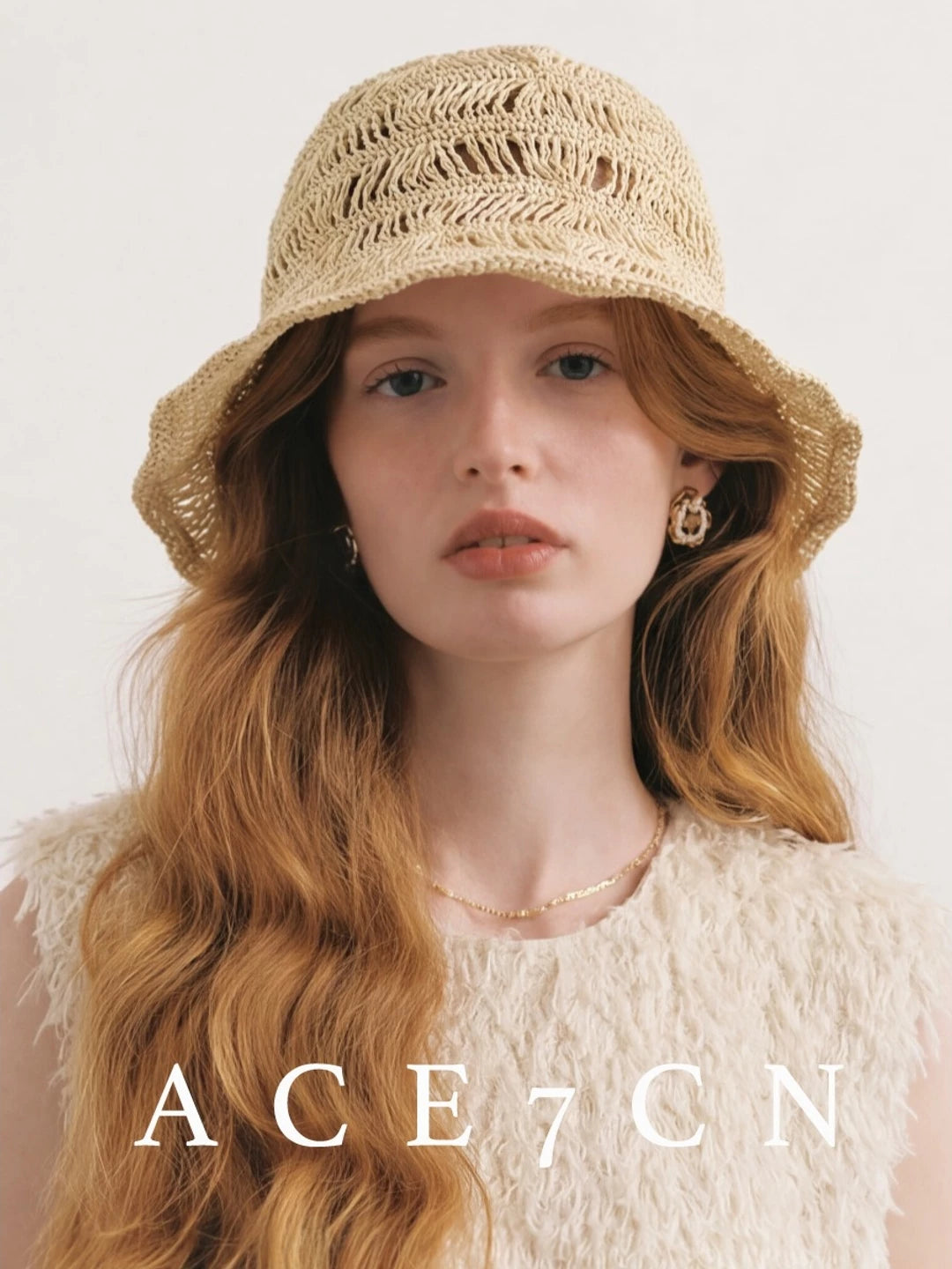 Openwork Straw Bucket Hat — ACE7CN