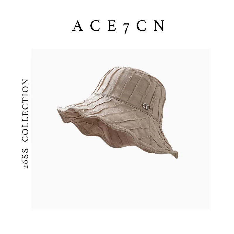 Hand-Pleated Wave-Brim Bucket Hat — ACE7CN
