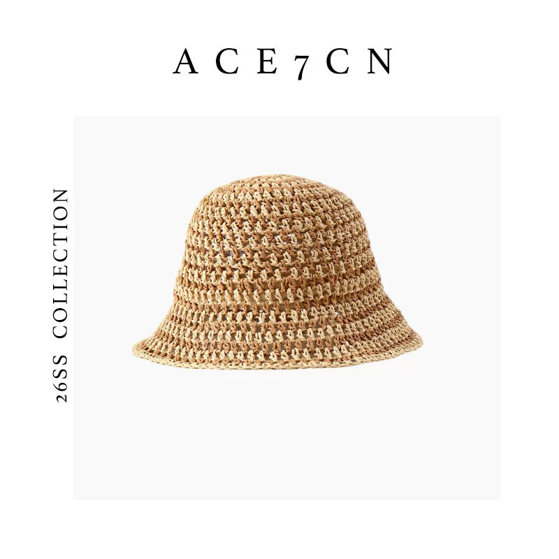 Breathable Openwork Straw Bucket Hat — ACE7CN
