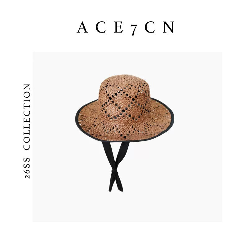 Openwork Tie-Strap Straw Fedora — ACE7CN
