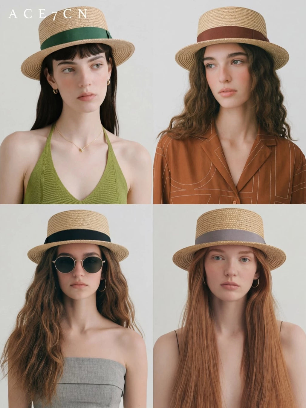 Short-Brim Straw Flat-Top Boater — ACE7CN