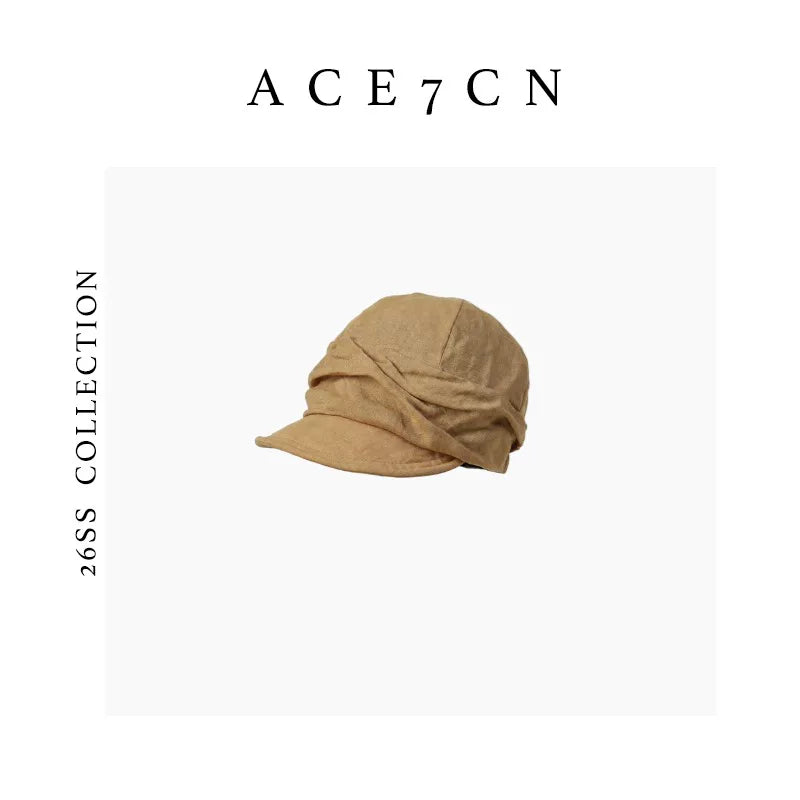 Hand-Pleated Linen Newsboy Cap — ACE7CN