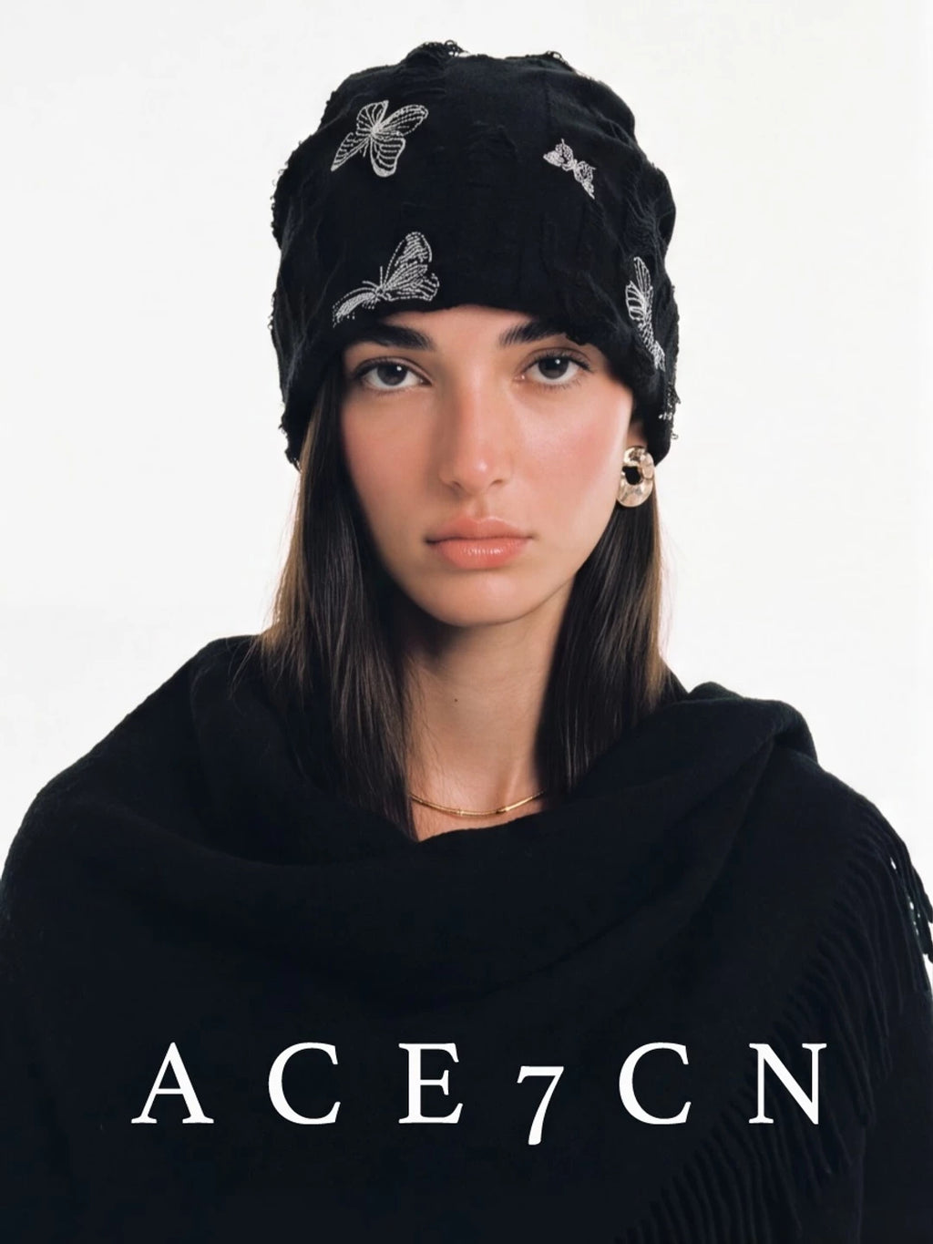 Embroidered-Bow Pleated Head Scarf Hat — ACE7CN