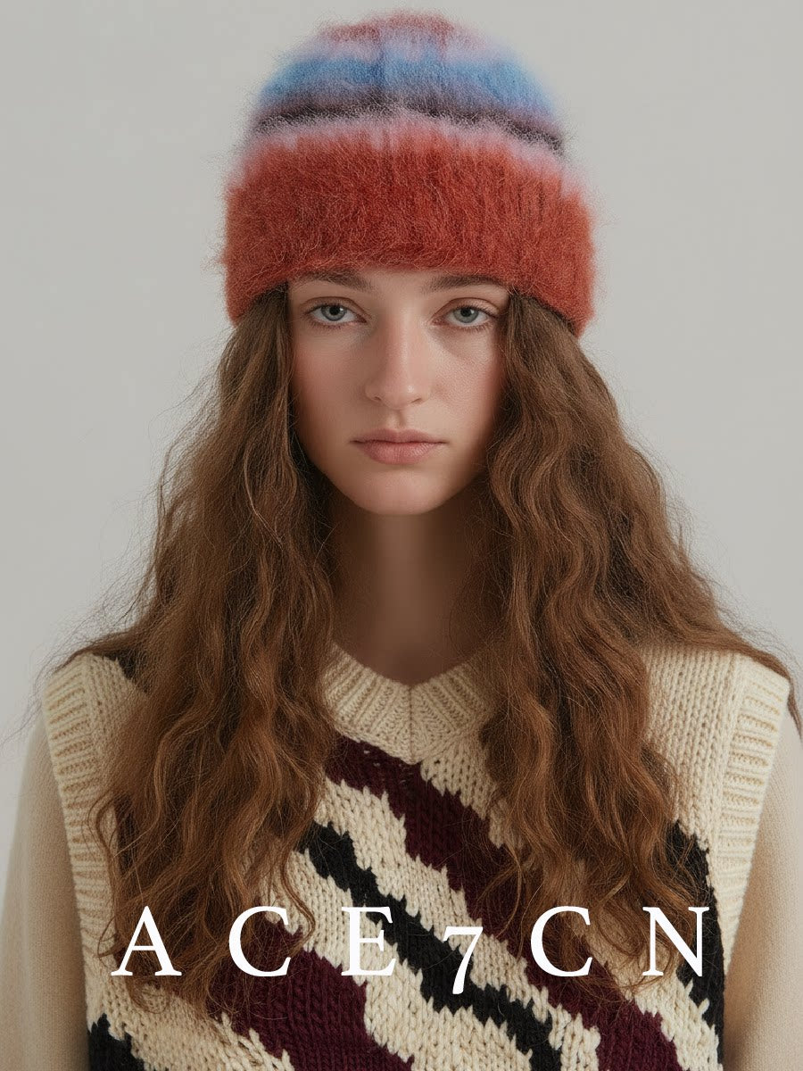 Color-Block Striped Plush Beanie — ACE7CN