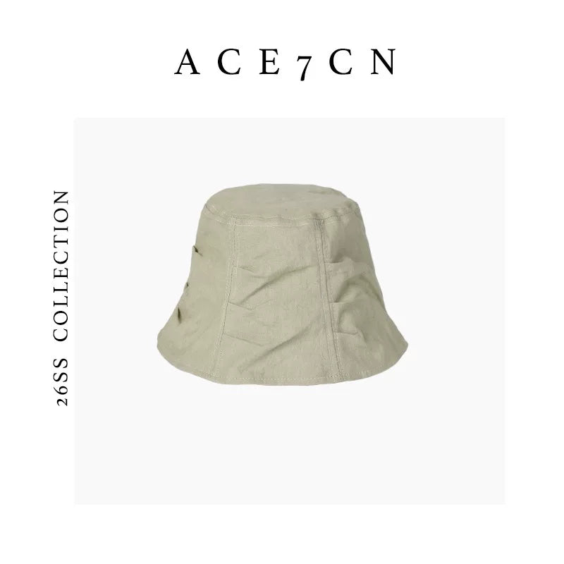 Hand-Pleated Cotton Bucket Hat — ACE7CN