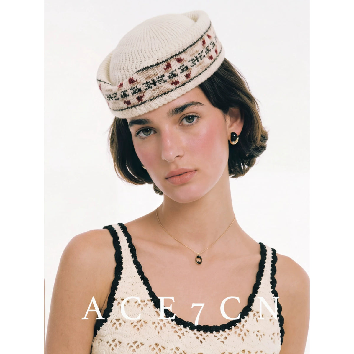 Jacquard Knit Pillbox Hat — ACE7CN