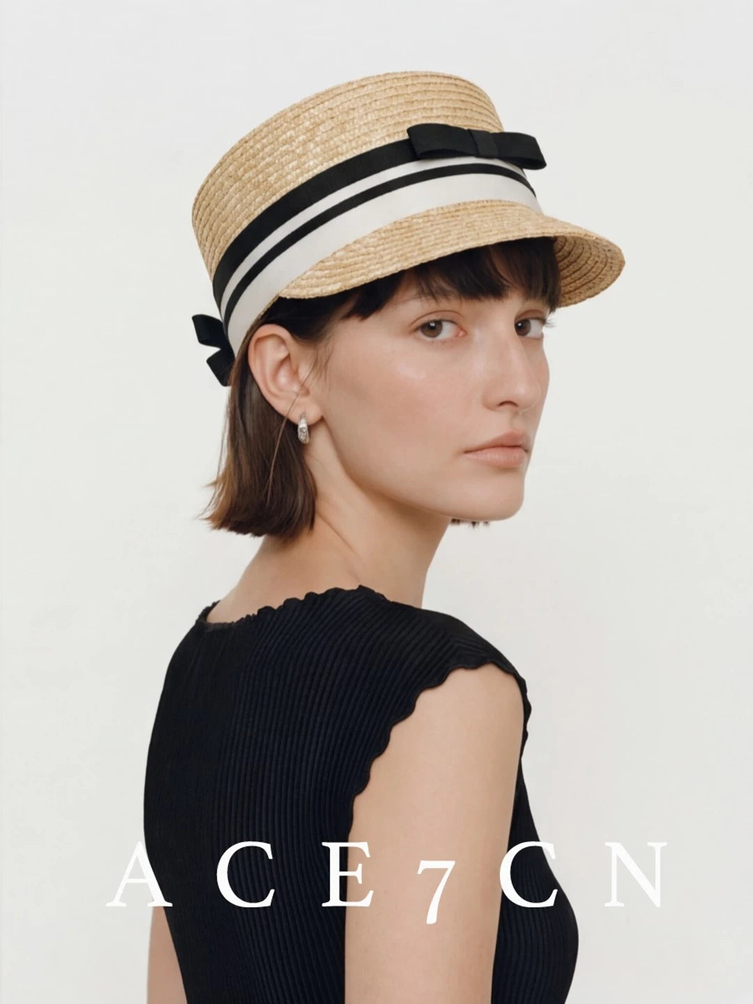 Bow-Detail Wheat-Straw Equestrian Cap — ACE7CN
