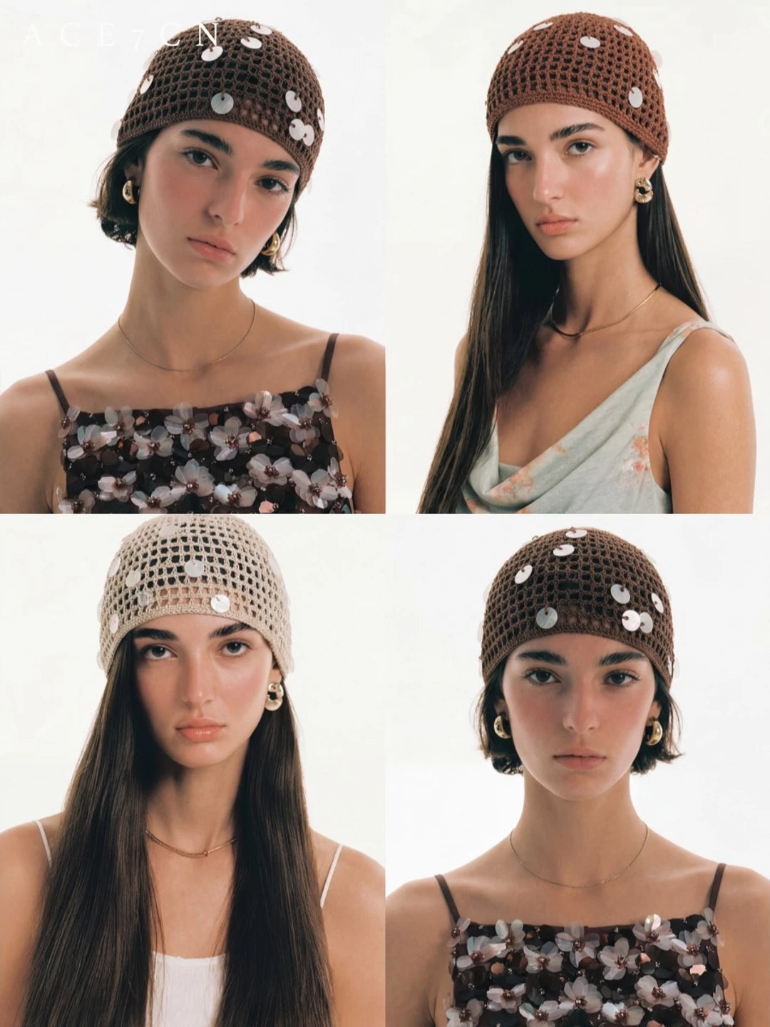 Sequined Crochet Head Scarf Hat — ACE7CN