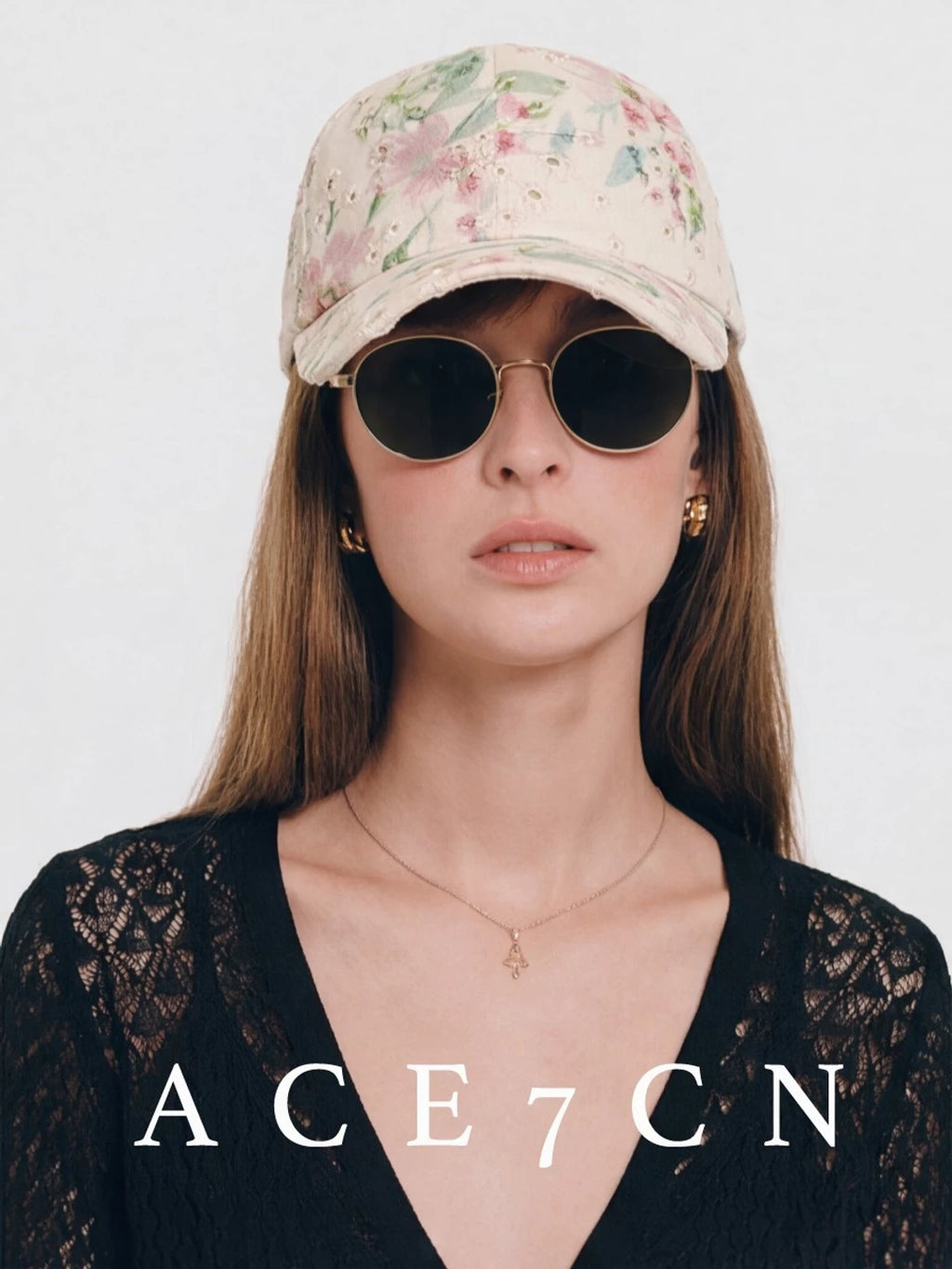 Ink-Floral Embroidered Equestrian Cap — ACE7CN
