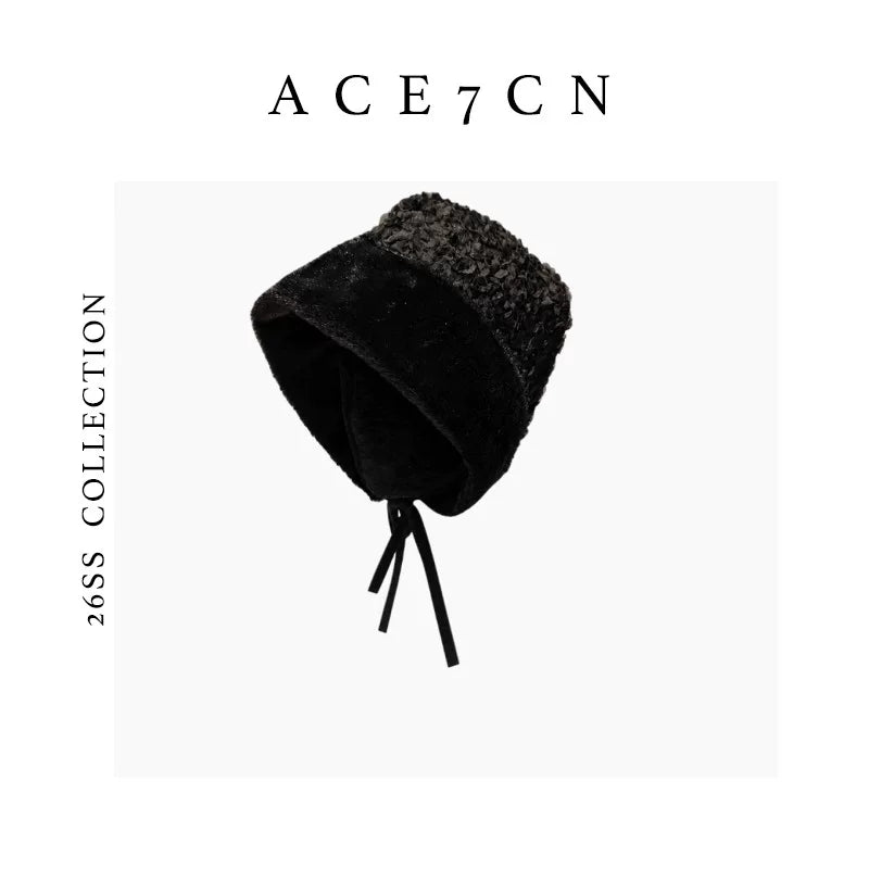 Hepburn French Estate Hat One-Piece Fluffy Tie-Strap Face-Slimming