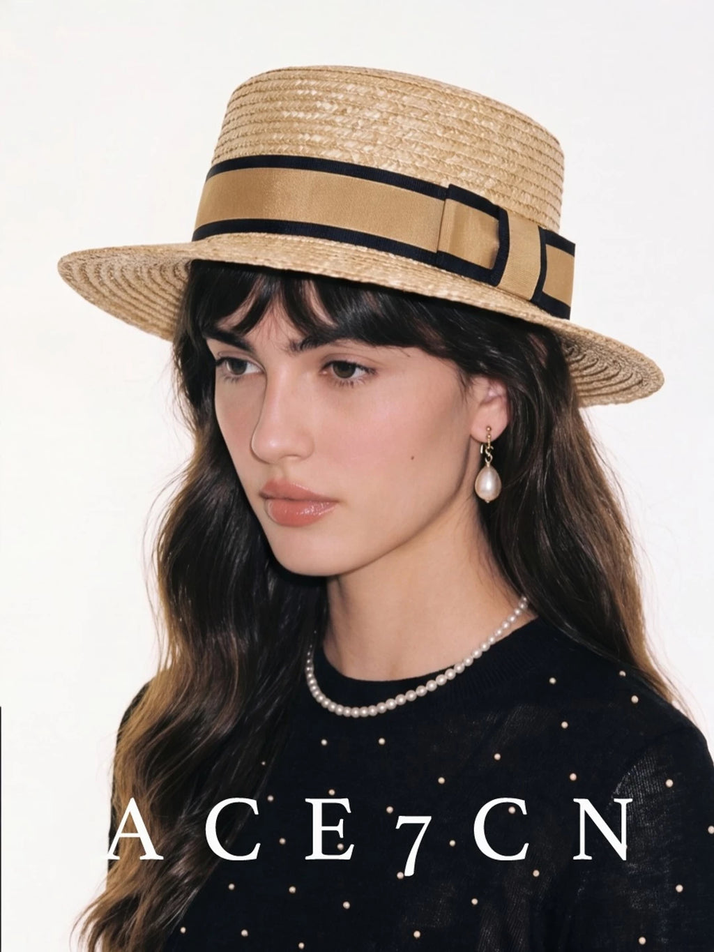 Short-Brim Wheat-Straw Flat-Top Boater — ACE7CN