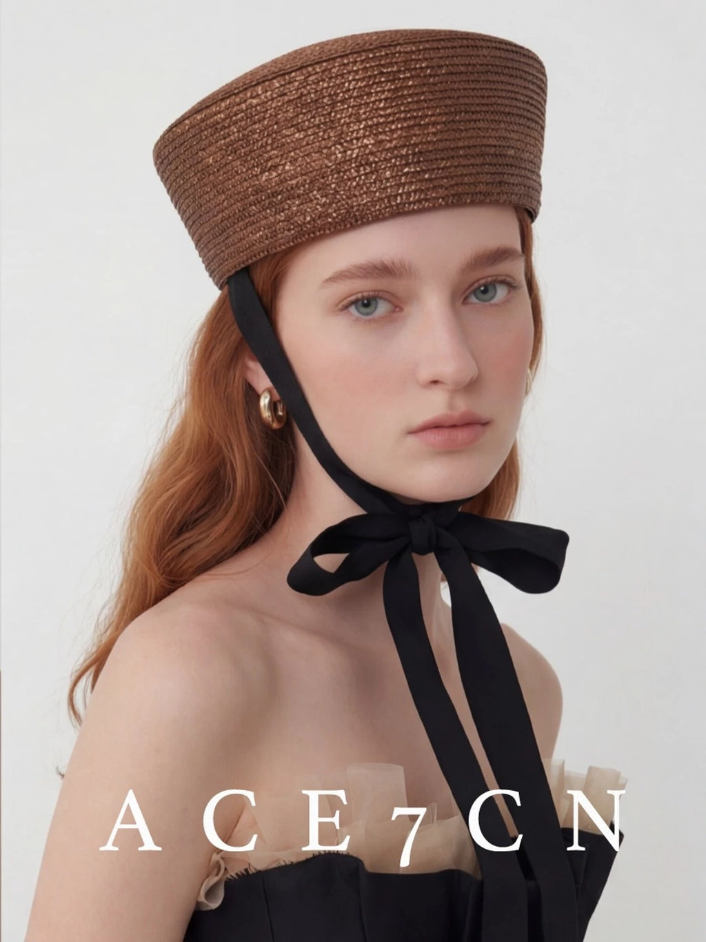Tie-Cord Straw Pillbox Hat — ACE7CN